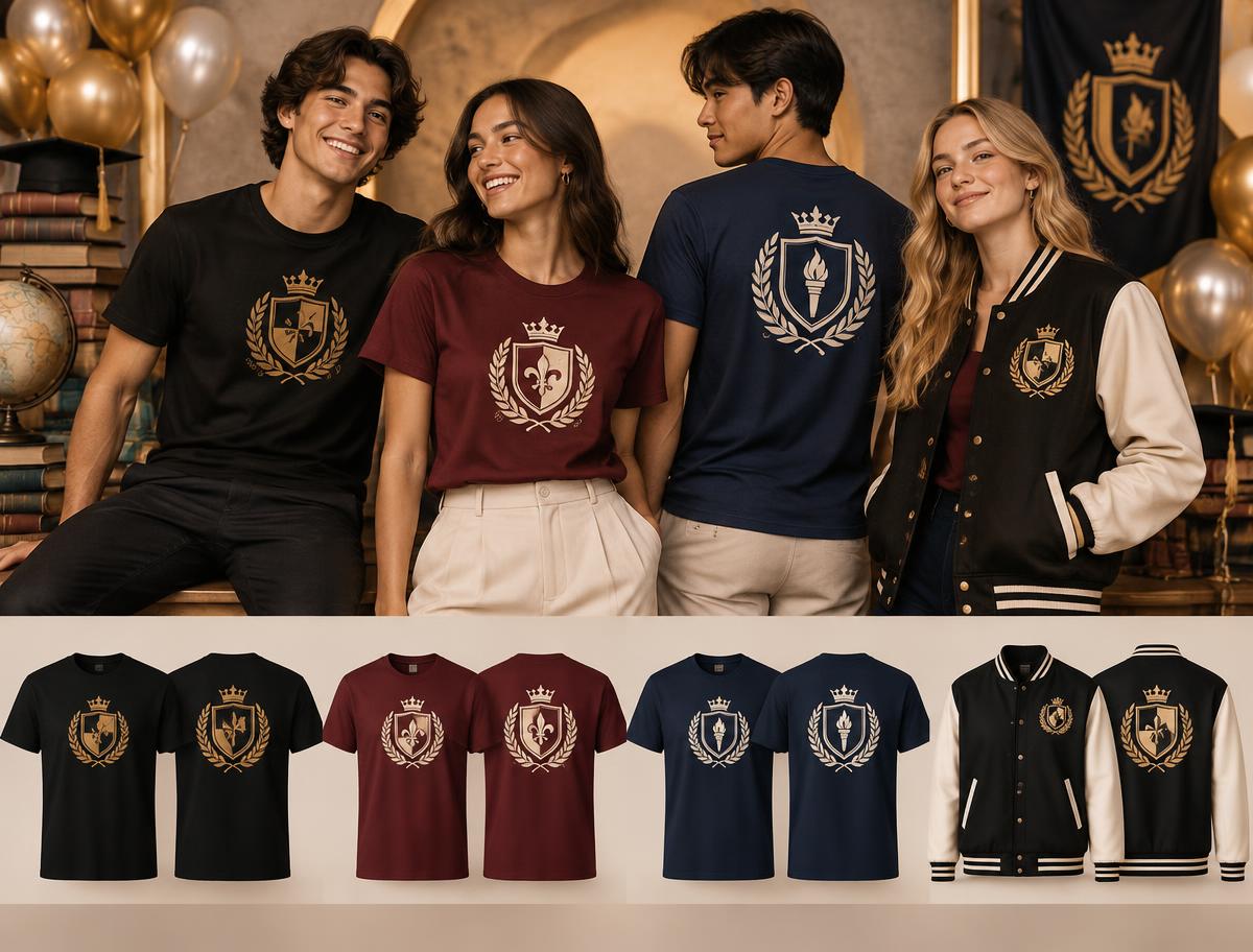 Coleção de camisetas de formandos em diferentes cores